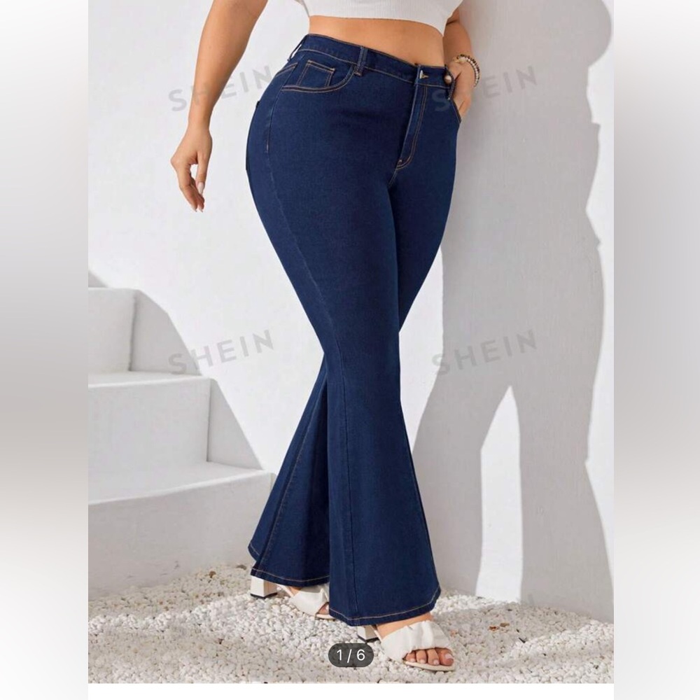 Shein Lune Plus Size Solid Color Flared Jeans - image 4